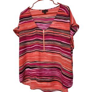 Bold Elements Sleeveless Top For Women Size XL Striped Lightweight Zip On Front